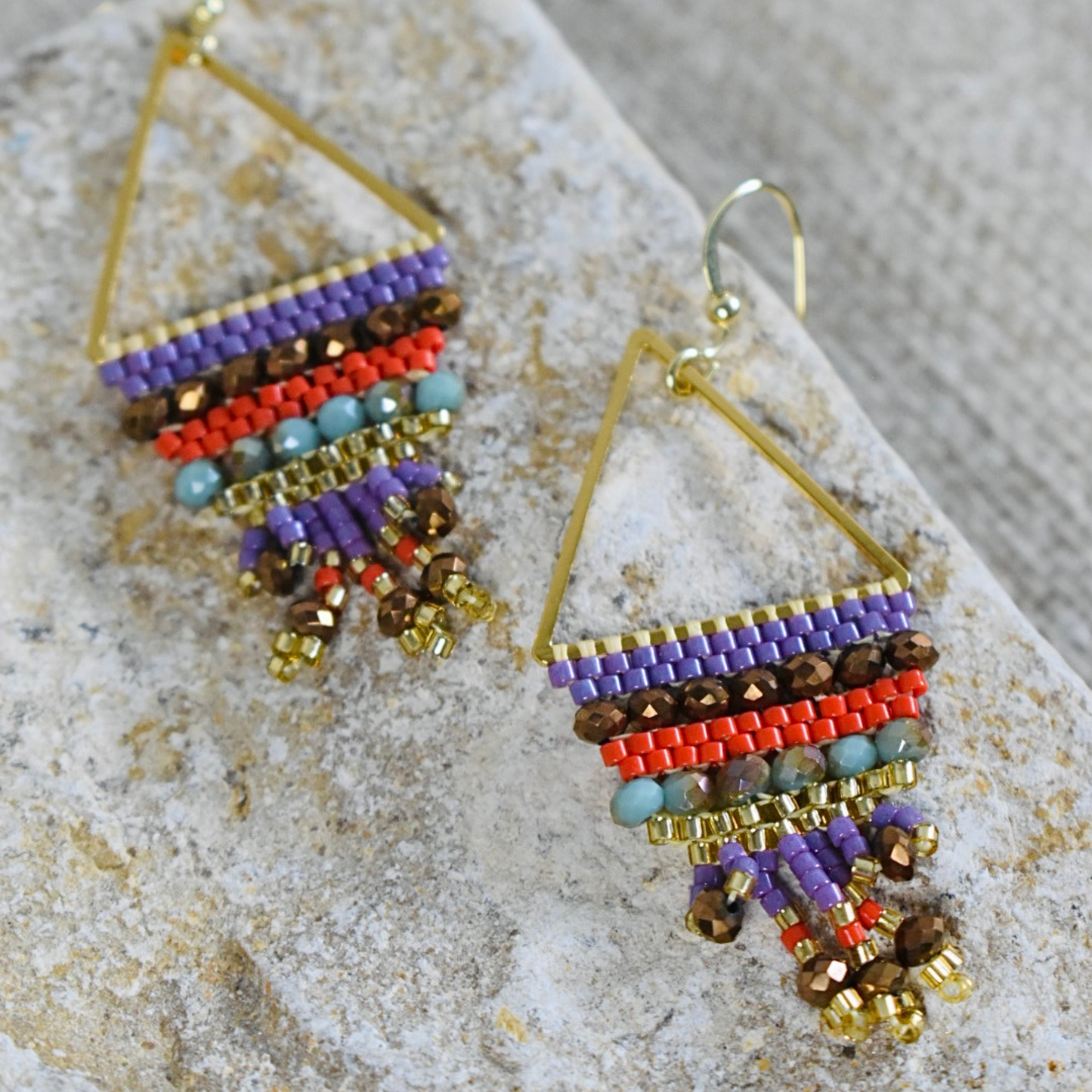 Tidal Dancers - Handwoven Beaded Triangle Earrings