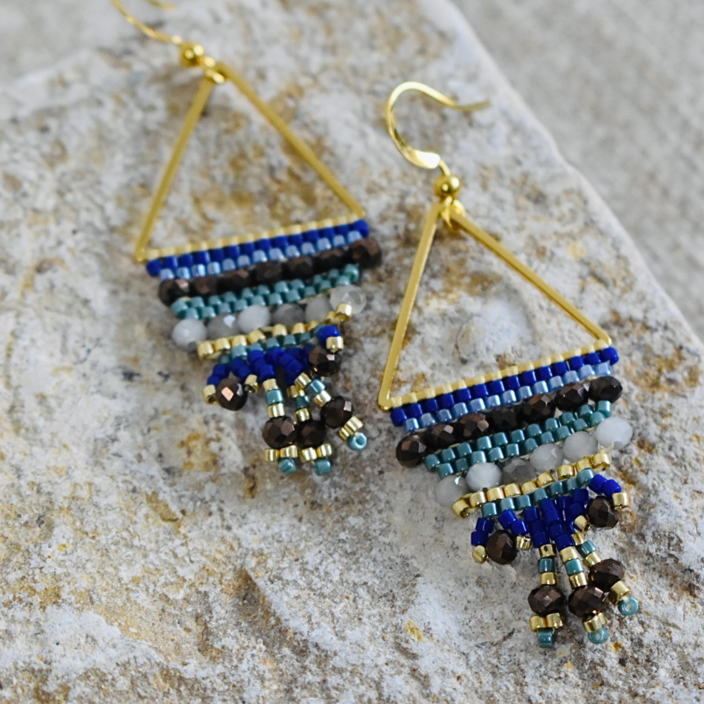 Tidal Dancers - Handwoven Beaded Triangle Earrings