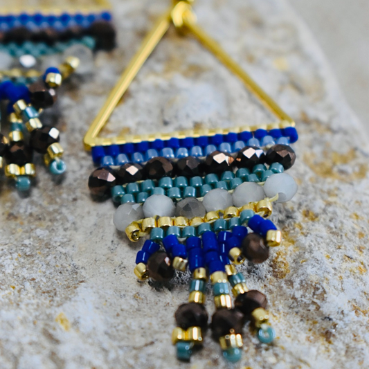 Tidal Dancers - Handwoven Beaded Triangle Earrings