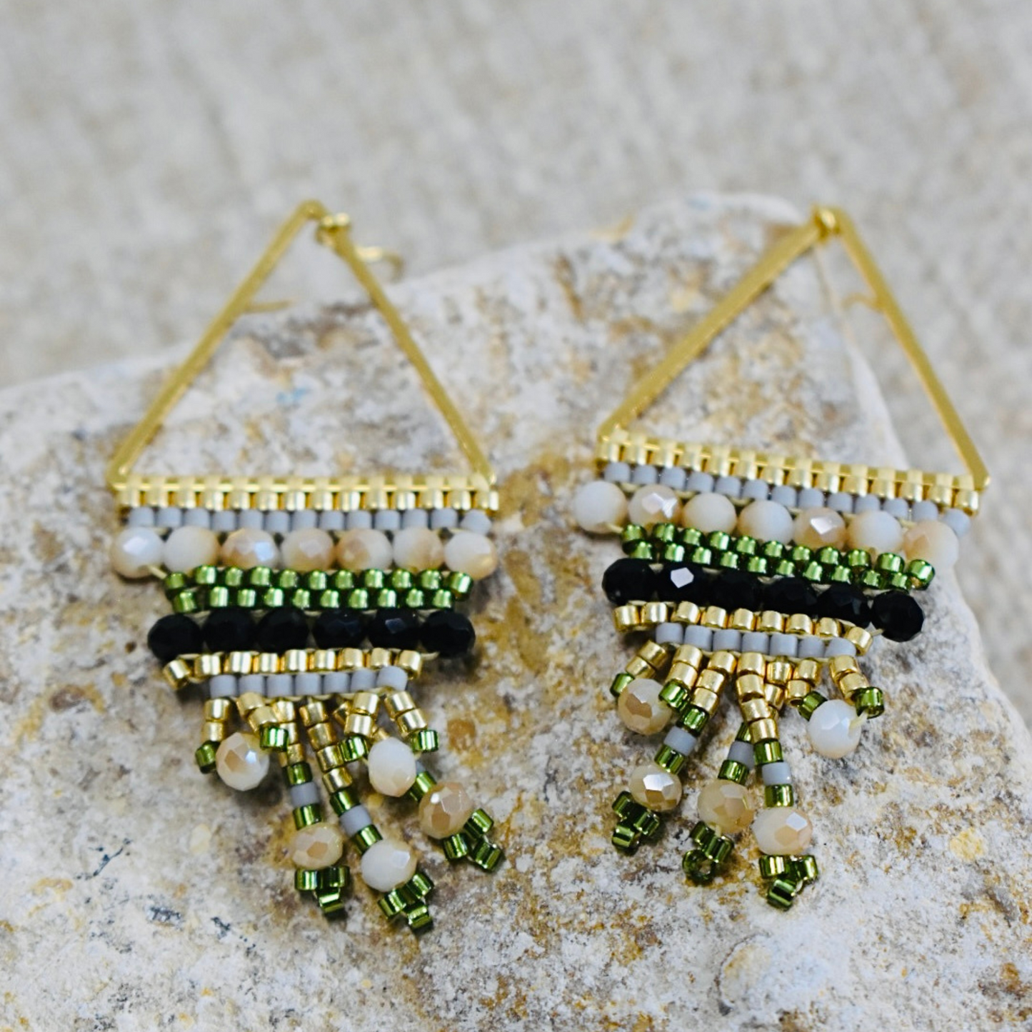 Tidal Dancers - Handwoven Beaded Triangle Earrings