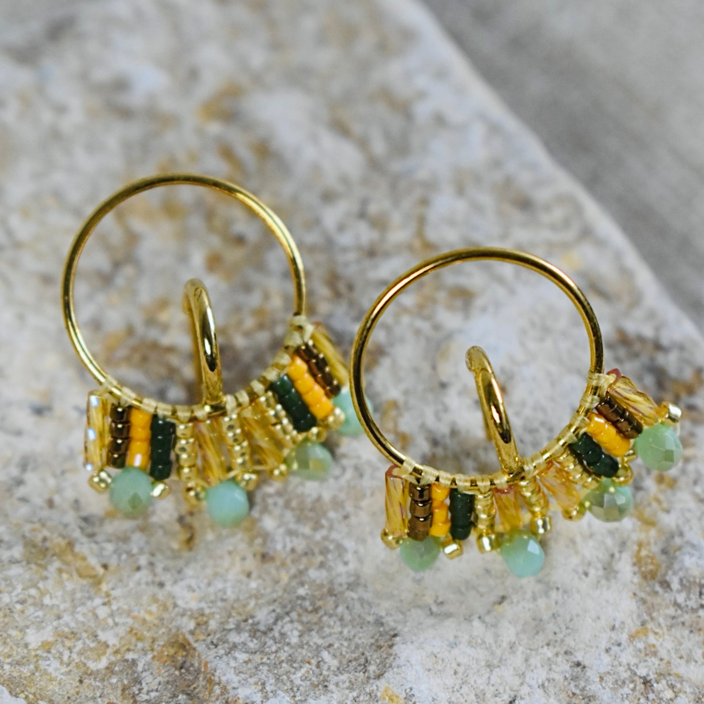 Mini Hoop Fringe Beaded Earrings
