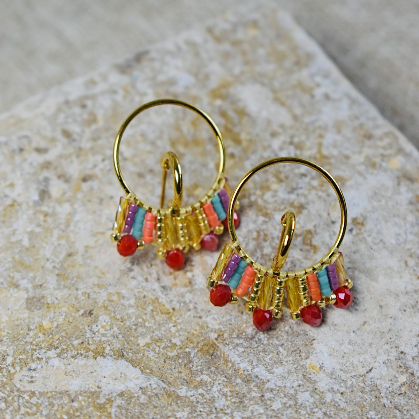 Mini Hoop Fringe Beaded Earrings