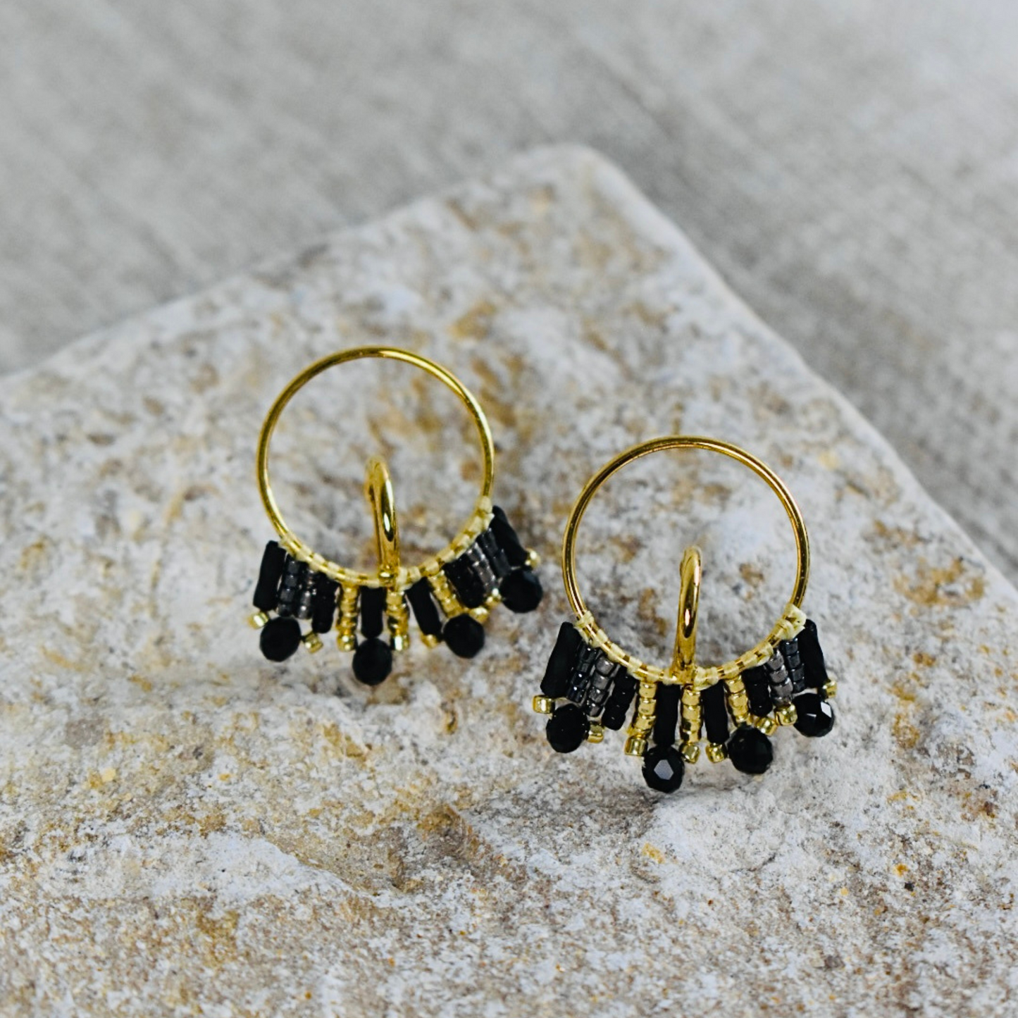 Mini Hoop Fringe Beaded Earrings