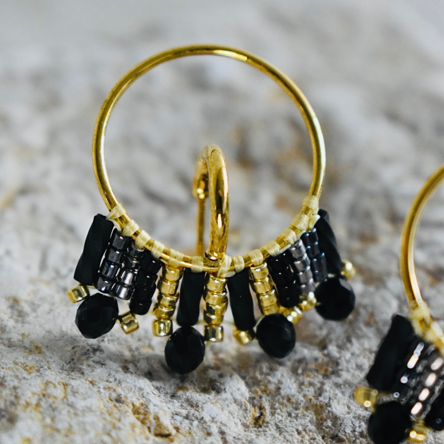 Mini Hoop Fringe Beaded Earrings
