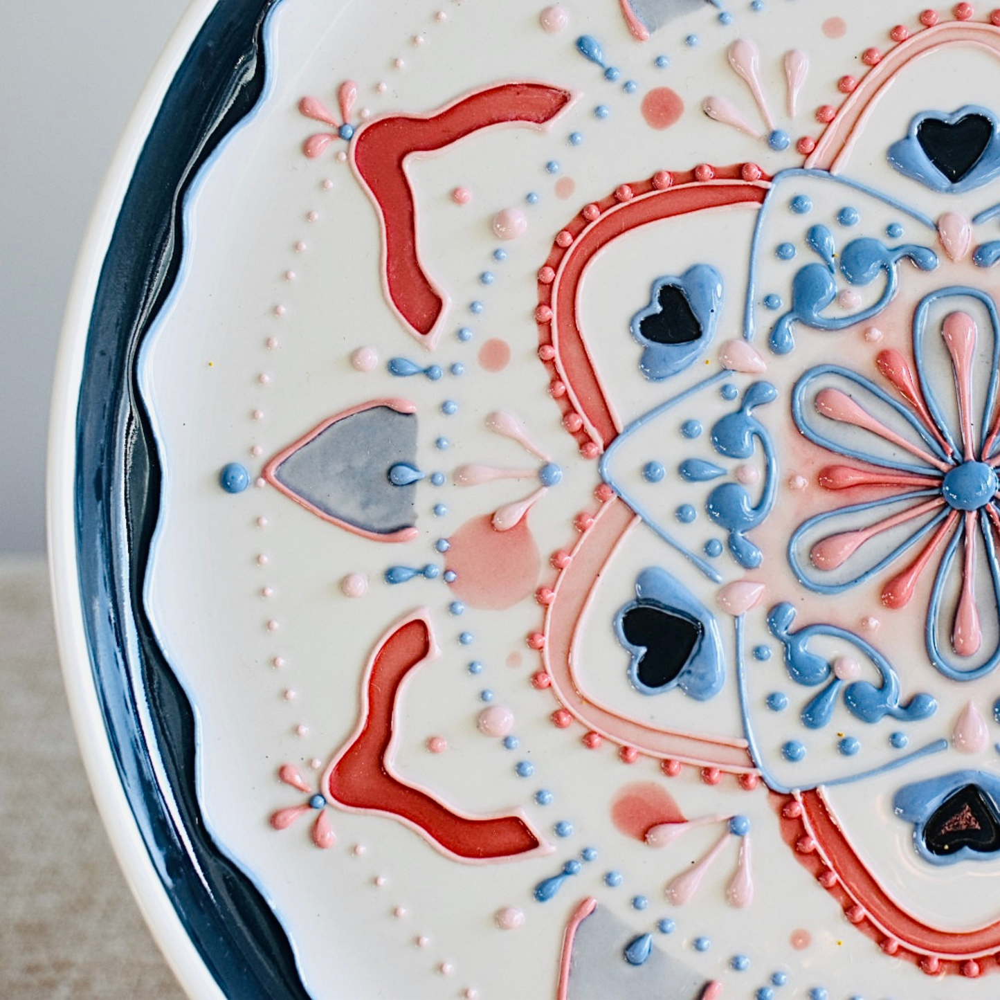 Hearts - Mandala Style 3D Underglazed Plate / L