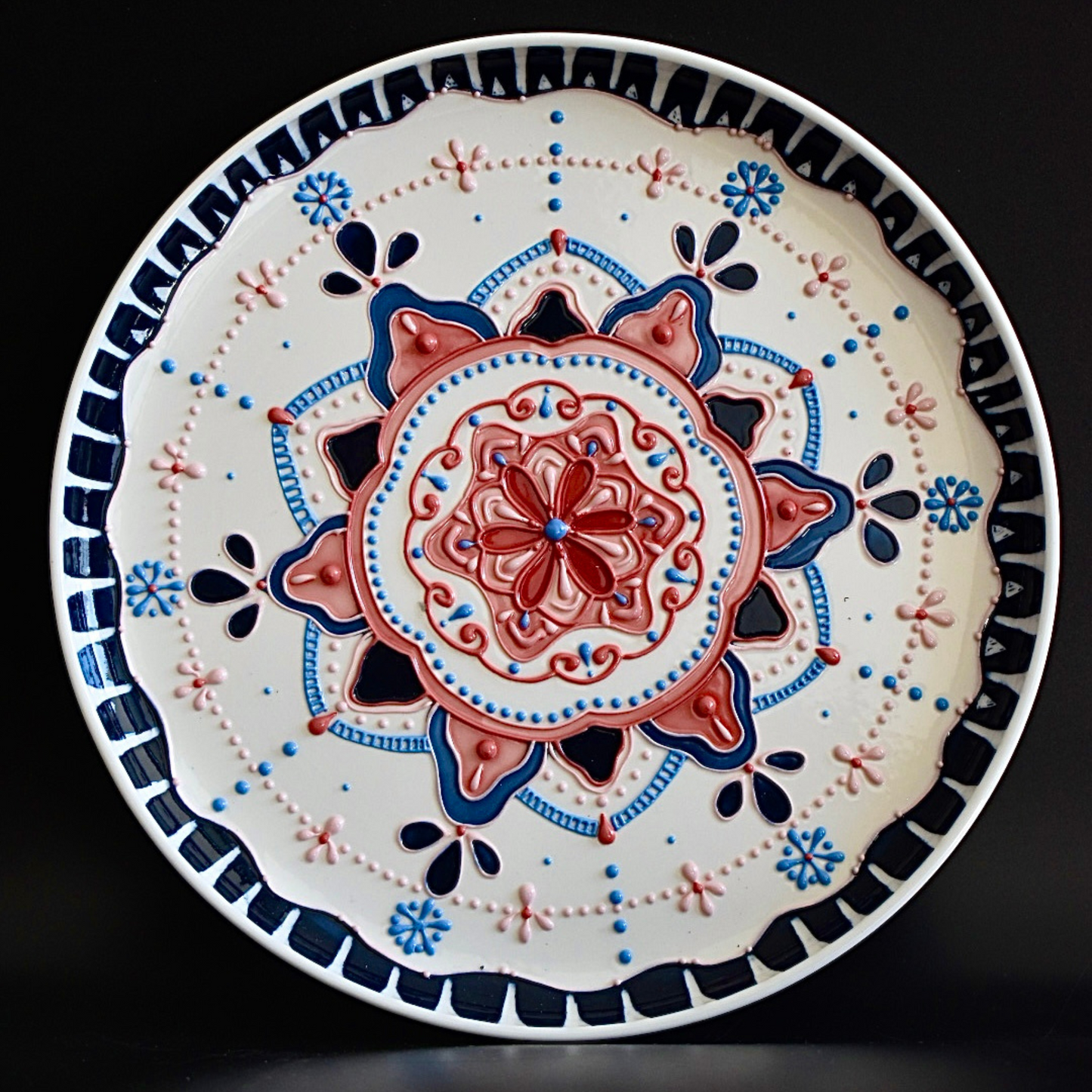 Snowflakes - Mandala Style 3D Underglazed Plate / L