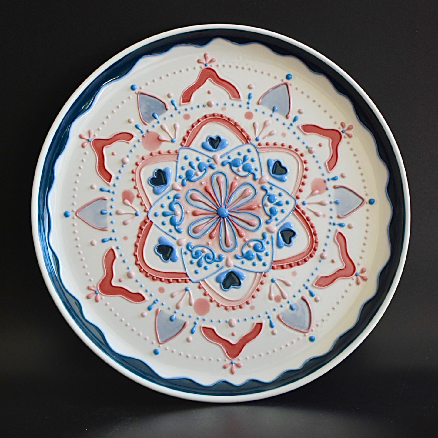 Hearts - Mandala Style 3D Underglazed Plate / L