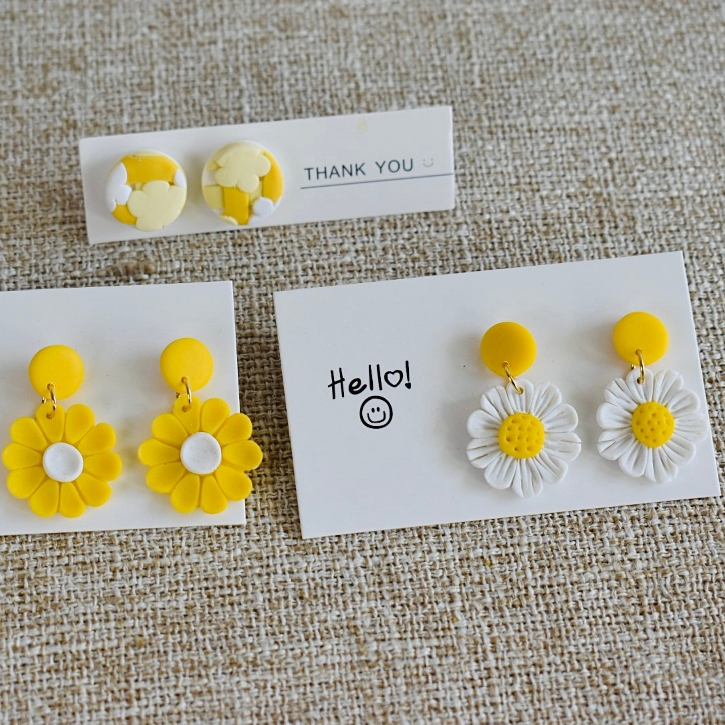 Yellow Flowers - Handmade Polymer Clay Stud Earrings